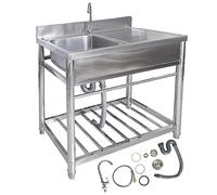Fregadero de acero inoxidable 304 para uso al aire libre, fregadero de cocina comercial independiente, cuenco individual con estantes de almacenamiento para garaje lavandería,100 x 51 x 80 cm