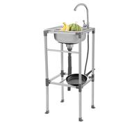 Fregadero de acero inoxidable, 42 x 37 x 83 cm, fregadero de pie para exteriores, grifo giratorio de 360°, capacidad de carga de 60 kg para cocina al aire libre, gastro y camping, etc