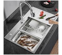 Fregadero de acero inoxidable cepillado de 60 x 50 cm, cuenco individual, montaje inferior o superior con dispensador de jabón de drenaje y colador, perfecto para mejorar la cocina