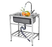 Fregadero de acero inoxidable con 1 compartimento, estación de fregadero de cocina con estante de almacenamiento, fregadero utilitario para el hogar, lavandería, garaje, bar, restaurante (Kit-C, 58 x
