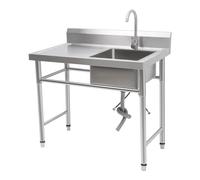 Fregadero De Acero Inoxidable Con 1 Lavabo De Cocina De Pie De Acero Inoxidable Fregadero Portátil Fácil De Limpiar Adecuado Para Cocinas Hoteles De Restaurantes (100 X 60 X 93 CM)