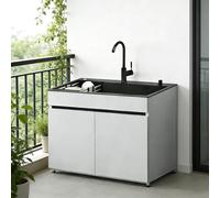 Fregadero de Acero Inoxidable con Agua Caliente y Fría Grifo, Fregadero de Cocina con Armario de Almacenamiento, Cesta de Desagüe para Exterior, Lavadero, 68/80 * 45 * 86 CM