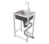 Fregadero de acero inoxidable con cuenco individual, cocina, fregadero móvil de acero inoxidable, fregadero independiente para exteriores, lavabo multifunción con grifo, 45 x 41 x 75 cm