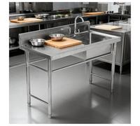 Fregadero de Acero Inoxidable con Encimera Integrada Panel Trasero Elevado Diseño Independiente for Montaje en Suelo, Configuración de Un Solo Seno Fácil Instalación