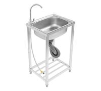 Fregadero de acero inoxidable con estante Fau & Sto para cocina comercial y lavandería, cuenco individual para exteriores, 19.7 x 15.75 x 32.3 pulgadas