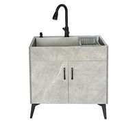 Fregadero de Acero Inoxidable con gabinete - Combinación de Fregadero Independiente para lavandería - Grifo extraíble y cajón incluidos,Grey-60X45X78CM