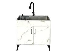 Fregadero de Acero Inoxidable con gabinete - Combinación de Fregadero Independiente para lavandería - Grifo extraíble y cajón incluidos,White-75X45X78CM
