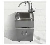 Fregadero de acero inoxidable con gabinete, diseño de esquinas de radio pequeño, patas ajustables, manija de puerta incluida, revestimiento de esquinas redondeadas, gran apertura (20.9 x 15 x 32.3)