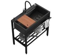 Fregadero de acero inoxidable con gabinete, fregadero profundo portátil independiente con grifo de agua fría y caliente para lavandería, garaje, cocina, baño, uso comercial