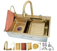 Fregadero de acero inoxidable con grifo de cascada integrado, multifunción, control de temperatura, 75 x 45 cm, perfecto para hogares modernos