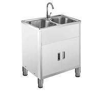 Fregadero de acero inoxidable con grifo y estantes de almacenamiento, unidad de drenaje independiente para exteriores, garaje, comercial, restaurante, cocina y lavandería