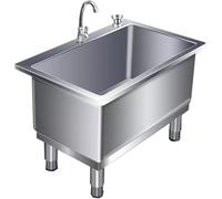 Fregadero de acero inoxidable con kit de drenaje y fau de 60 x 50 x 50 cm, fregadero de lavandería para cocina, sótano, comercial, fregadero de pie de un solo tazón