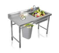 Fregadero de acero inoxidable con patas para uso comercial en cocina y lavandería