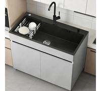 Fregadero de Acero Inoxidable de 68cm con Gabinete Integrado, Tarja Individual con Grifo de Agua Fría/Caliente y Kit de Drenaje Completo, Mueble de Lavadero Multiusos para Exterior, Garaje o Jardín