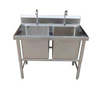 Fregadero de acero inoxidable de doble tazón, bañera de lavandería independiente con drenaje, 120 x 60 x 80 cm, profundidad de 30 cm, perfecto para cocina, garaje o taller