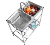 Fregadero de acero inoxidable de doble tazón con escurridor de grifo mezclador caliente y frío y estante Sto perfecto para uso en cocina y restaurante