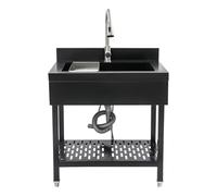 Fregadero de acero inoxidable de pie negro, fregadero de acero inoxidable para uso doméstico con patas ajustables y grifo, para apartamentos, baños, restaurantes 70 x 50 x 90 cm