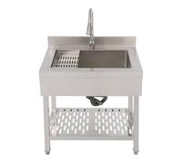 Fregadero de acero inoxidable de pie plateado, fregadero de acero inoxidable para uso doméstico con patas ajustables y grifo, para apartamentos, baños, restaurantes 70 x 50 x 90 cm