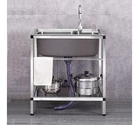 Fregadero de Acero Inoxidable de Un Seno Con Grifo y Escurridor - Pie Libre Para Garaje, Restaurante, Cocina, Cuarto de Lavado, Interior y Exterior (C)