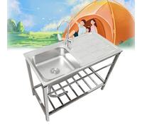 Fregadero De Acero Inoxidable Fregadero Cocina 1 Seno con Grifo Y Banco De Trabajo Fregadero Portatil Independiente Fácil De Instalar para Lavadero Garajes Baño Patio Trasero
