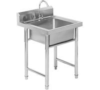 Fregadero de acero inoxidable, fregadero comercial de pie para cocina, garaje, al aire libre, lavandería, restaurante, cuenco individual, resistente para barbacoa y uso en el jardín