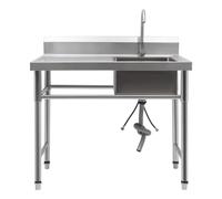 Fregadero de acero inoxidable, fregadero con lavabo, 100 x 60 x 93 cm, fregadero de cocina con grifo, fregadero comercial con grifo para exterior, interior, jardín, taller, granja (fregadero derecho)