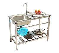 Fregadero de acero inoxidable Fregadero de cocina independiente de 1 compartimento, Fregadero de restaurante comercial con superficie de trabajo y grifos de agua fría y caliente, Fregadero de cocina