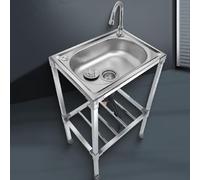 Fregadero De Acero Inoxidable, Fregadero De Cocina Independiente De Un Seno, Lavabo De Pedestal Comercial, Fregaderos Portátiles Con Grifo, For Exterior, Interior, Lavandería(48x35x83cm)