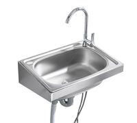 Fregadero De Acero Inoxidable Fregadero De Pared Estación De Lavado De Manos Comercial Fregadero De Cocina Rectangular Para Lavadero, Uso Interior, RV, Lavandería, Baño (52x38cm)
