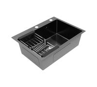 Fregadero de acero inoxidable, fregadero empotrable con 2 orificios para grifo, 55 x 35 x 18 cm, fregadero de cocina rectangular, fregadero de cocina con agujeros para grifo y dispensador de jabón, 1