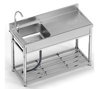 fregadero de acero inoxidable, Grifo con escurridor y estantes de almacenamiento for garaje, restaurante, casa campo, lavandería/cuarto servicio(90x50x80cm)