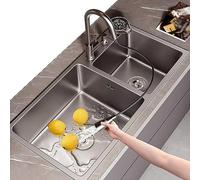 Fregadero De Acero Inoxidable Gris Fregadero De Cocina con Lavadora De Vidrio Fregadero De Doble Tazón Fregadero Bajo Encimera Accesorios Incluidos (Tamaño: 88x45x20cm)