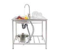 Fregadero de acero inoxidable independiente, fregadero de cocina con armario inferior, fregadero de acero inoxidable con mesa de trabajo y grifo, para jardín, exterior, garaje o campin
