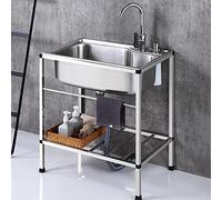 Fregadero de acero inoxidable independiente para cuarto de lavado, fregadero de restaurante comercial, fregadero de cocina al aire libre con grifo frío y caliente