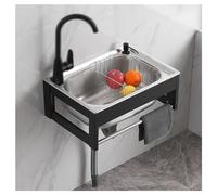 Fregadero de acero inoxidable montado en la pared con espacio para grifo, diseño de cuenco único para ahorrar espacio en exteriores, interiores, garaje, lavandería y lavaderos