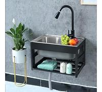 Fregadero de acero inoxidable montado en la pared con grifo extraíble, estación portátil de lavado de manos para garaje, jardín, cocina, cuarto de lavado