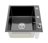 Fregadero de acero inoxidable negro 50 x 45 x 20 cm, lavabo empotrado con rebosadero y dispensador de jabón, acero inoxidable 201, montaje de 1 o 3 agujeros, incluye desagüe, tapón de olor, para