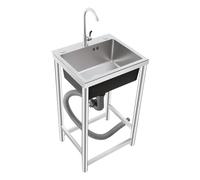 Fregadero de acero inoxidable para camping, independiente, con grifo, fregadero de cocina, fregadero individual, fregadero para exterior, para restaurante, cocina, jardín