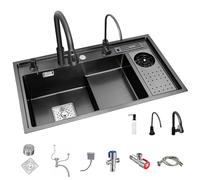 Fregadero De Acero Inoxidable para Estación De Trabajo Fregadero De Acero Inoxidable De Una Cubeta con Lavavasos Y Grifo (Color : A, S : 82x46cm)