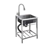 Fregadero de acero inoxidable para exteriores, fregadero simple de un solo tanque, fregadero de cocina independiente para exterior/interior con grifo y desagüe de acero inoxid(Onecolor-60x45cm)