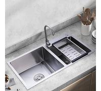 Fregadero de acero inoxidable plateado, 78 x 43 cm, empotrable con cesta de drenaje, fregadero de acero inoxidable, para cocina, rectangular, de acero inoxidable