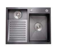 Fregadero De Acero Inoxidable SUS304 Para Uso General, Con Superficie De Partículas, Con Tabla De Lavar, Con Doble Cubeta, Con Kit De Drenaje, Para Balcón, Sótano(60x48x22cm)