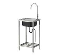 Fregadero de acero inoxidable vertical, 38 x 33 x 82 cm, fregadero portátil, carga 60 kg, fregadero independiente, juego con grifo de agua fría, tubo de drenaje para exterior, interior, cocina