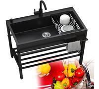 Fregadero de acero portátil, fregadero comercial independiente para banco de trabajo para uso en exteriores, 68 x 45 x 86 cm, ideal para restaurantes, estación de lavado en el patio, duradero y fácil