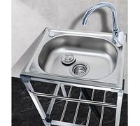Fregadero de Banco de Trabajo de un Tazón, Fregadero de pie libre Fregadero de Cocina de Acero Lnoxidable Comercial con Grifo, para Jardín Garaje Patio Balcón (A-60x45x83cm)