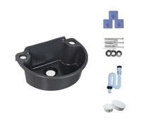 Fregadero de baño compacto, lavabo de plástico con tubo de drenaje de acero inoxidable, ideal para espacios pequeños, uso versátil en interiores y exteriores [negro]