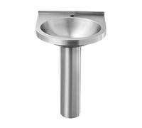 Fregadero de baño de acero inoxidable con kit de drenaje, lavabo de columna de pie, acabado cepillado, grifo opcional