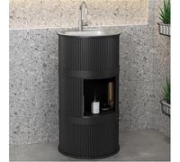 Fregadero de baño de cerámica independiente con pedestal, diseño moderno para unidades de tocador, solución de gabinete de pie que ahorra espacio