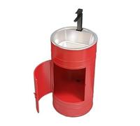 Fregadero de baño de columna redonda con fregadero de acero inoxidable, fregadero de baño independiente, fregadero de baño creativo de metal con grifo, kit de drenaje independiente (rojo, C)