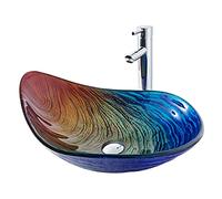 Fregadero de baño de vidrio templado con forma de gota de 550 x 380 x 170 mm, calidad hotelera, acabado arcoíris, juego de 2 elegantes lavabos de tocador para baño
